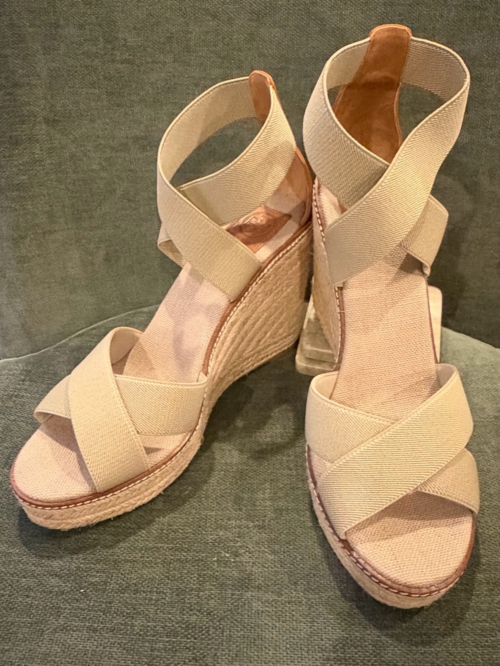 TORY BURCH size11, Womens Neutral Espadrille Wedge Sandals - Beige